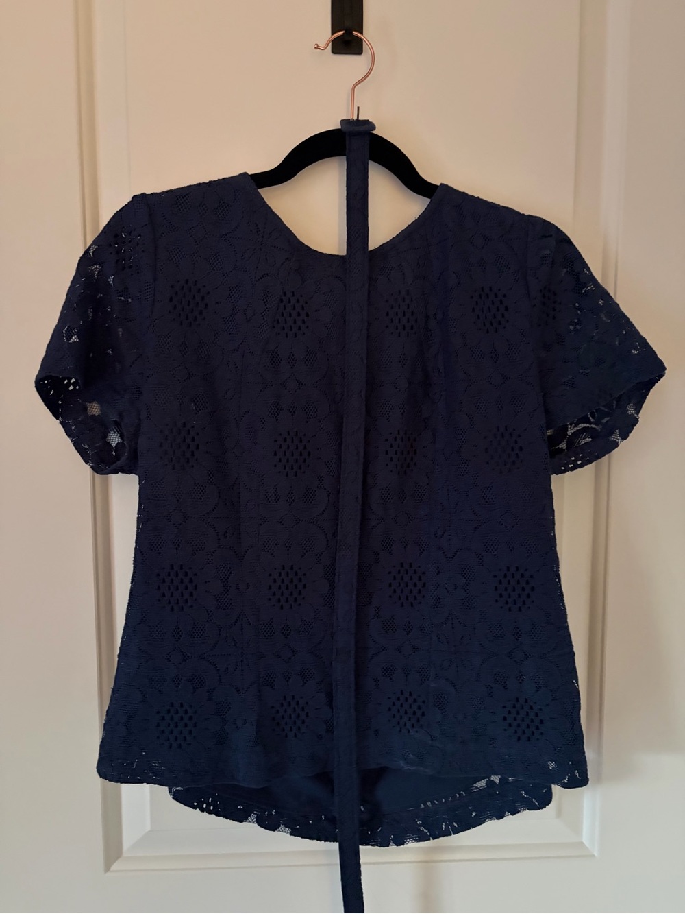 Darling Navy Floral Crochet Short Sleeve Top